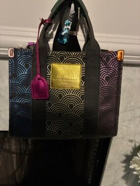 Kurt Geiger Multicolor Metallic Scallop Tote with Fuchsia Tag